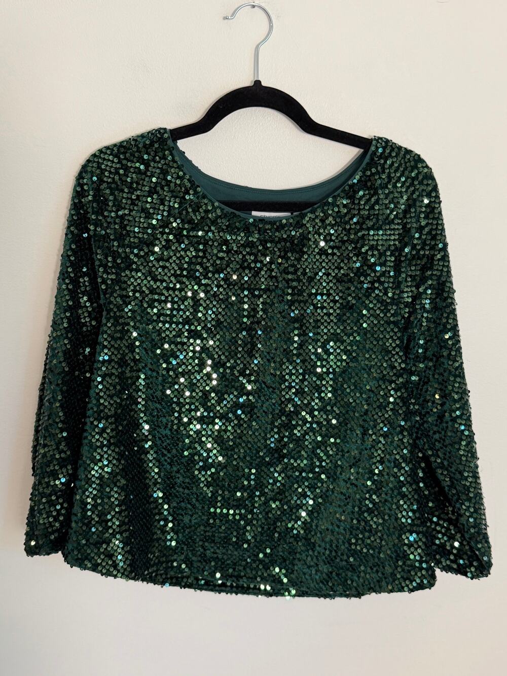 Chico's dark green sequin long-sleeve top NWT size medium